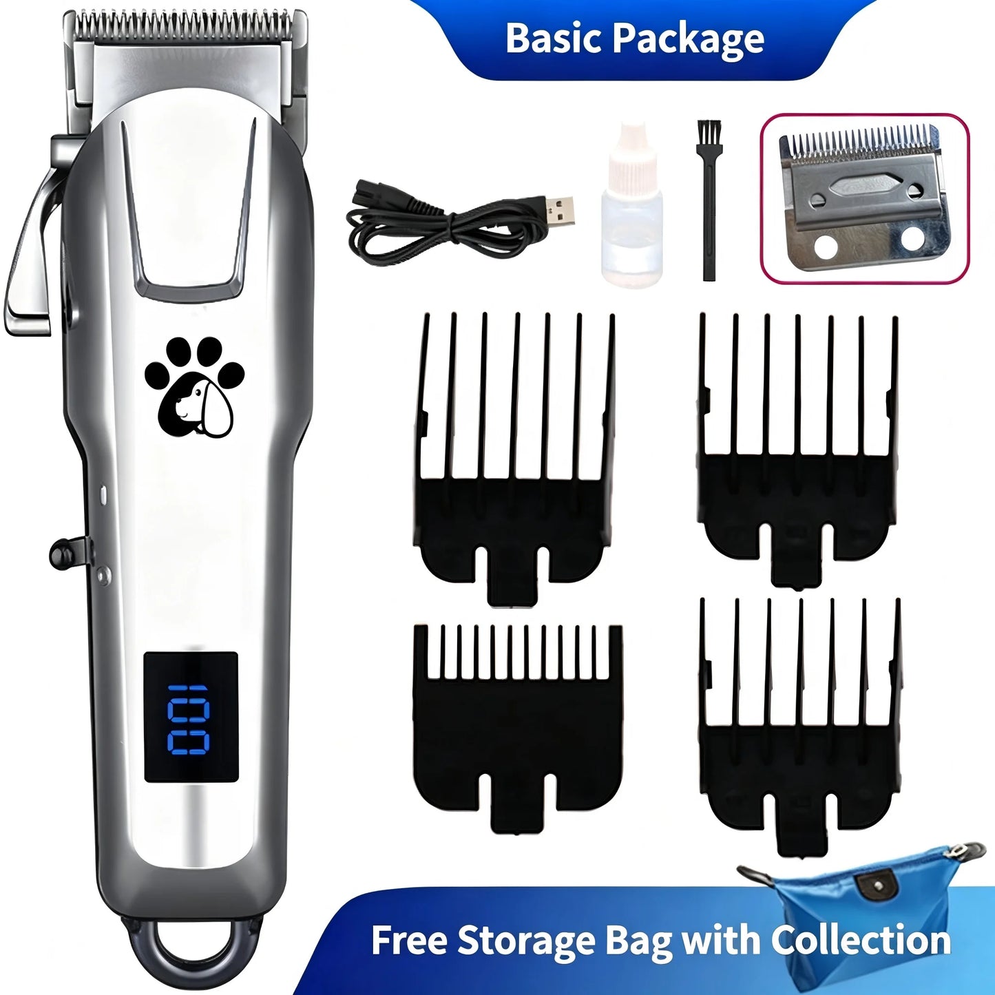 Pet Hair Clipper with LED Display Grooming Trimmer