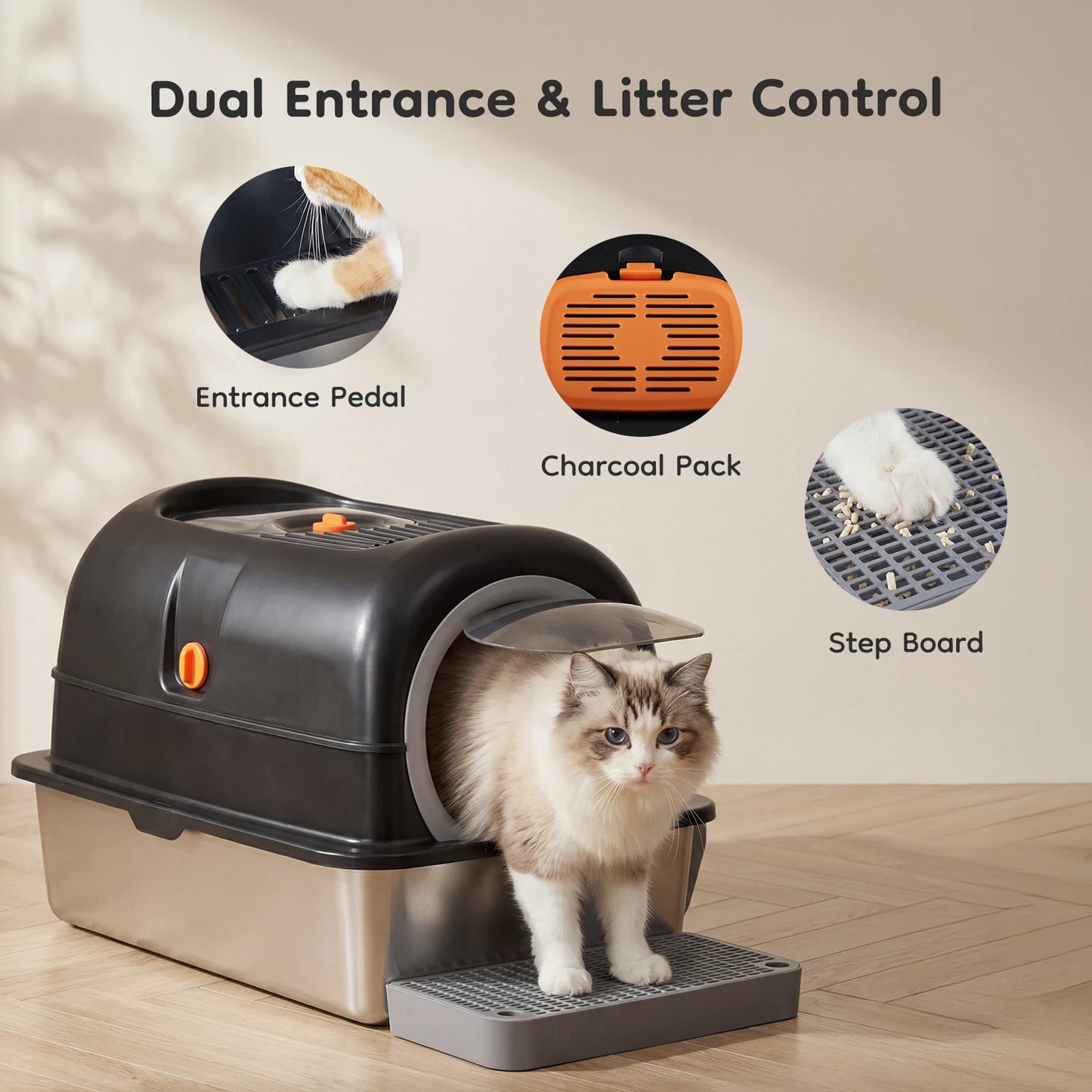 24-Inch Stainless Steel Enclosed Cat Litter Box Set