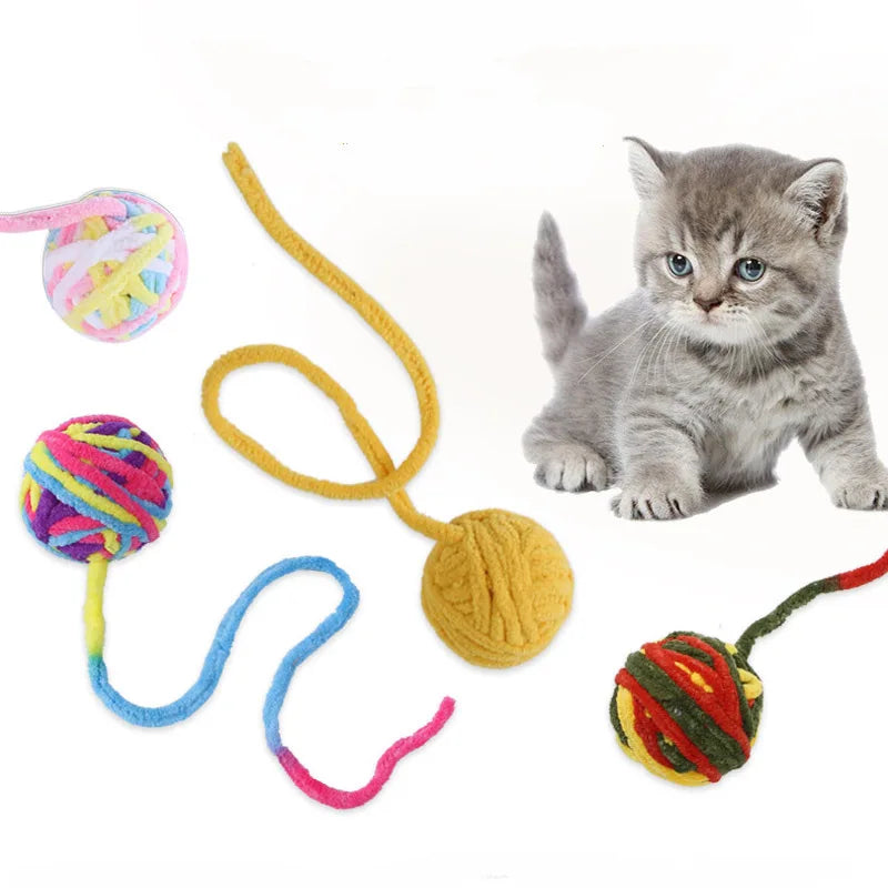 Colorful Yarn Ball Cat Toys with Bell Sounds