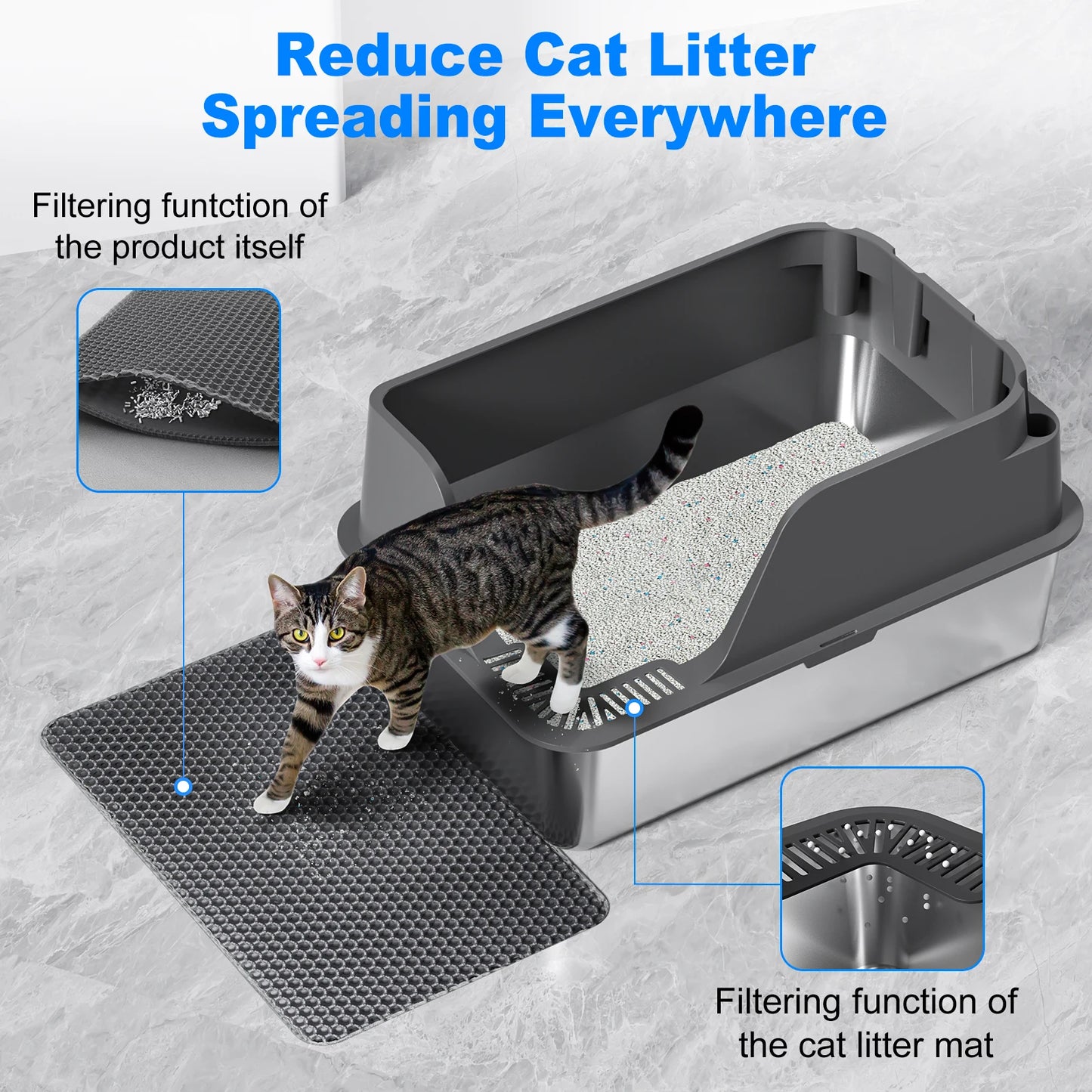 Extra Large Stainless Steel Cat Litter Box Splashproof