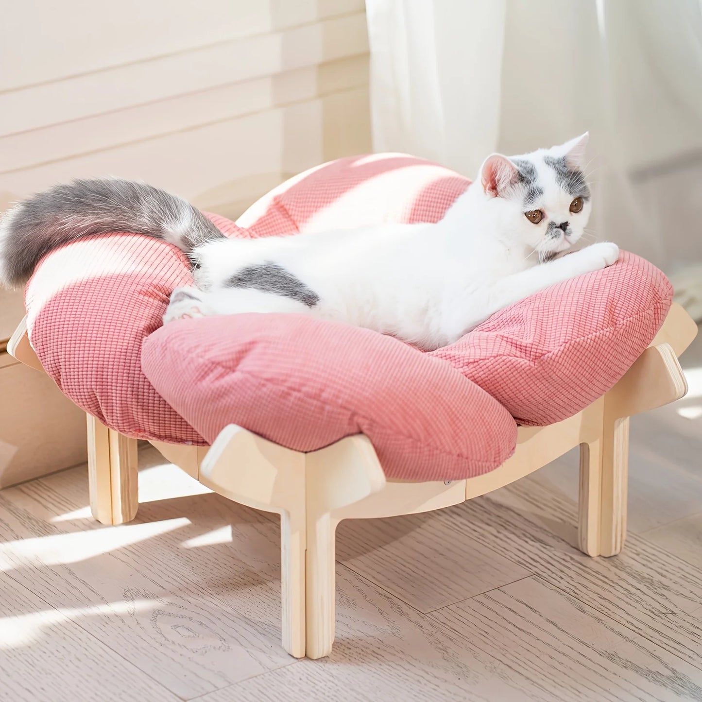 Raised Wooden Cat Bed with Soft Cushion Sofa