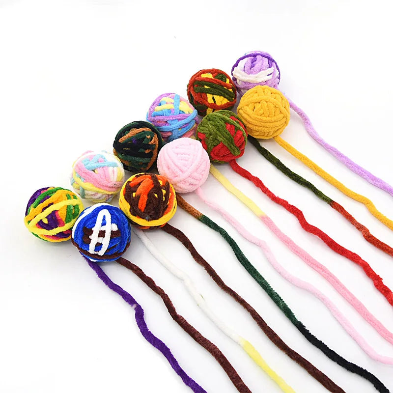 Colorful Yarn Ball Cat Toys with Bell Sounds