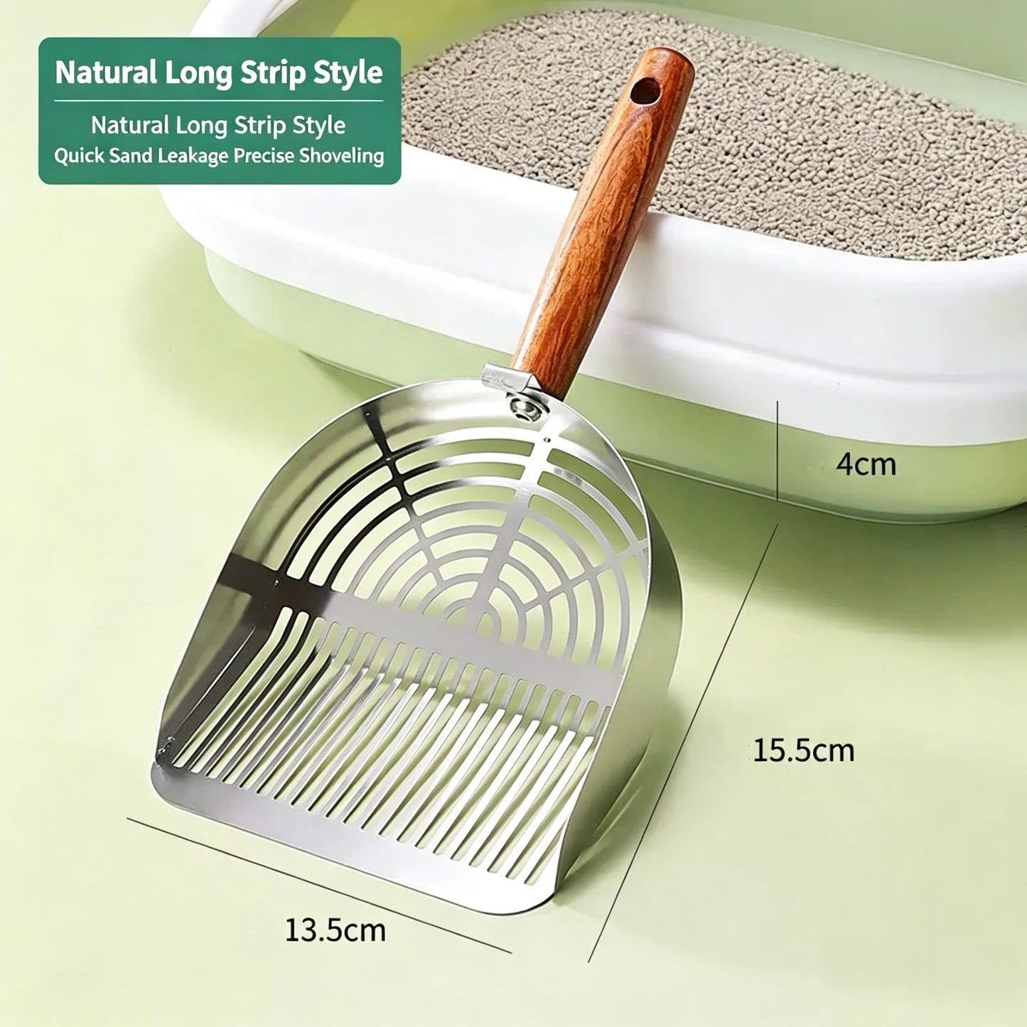 Stainless Steel Cat Litter Shovel with Long Handle