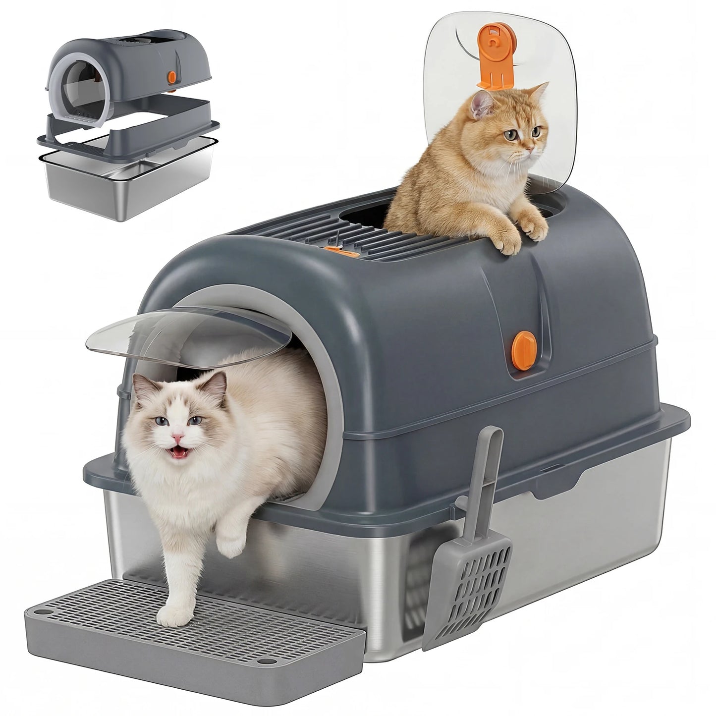 24-Inch Stainless Steel Enclosed Cat Litter Box Set