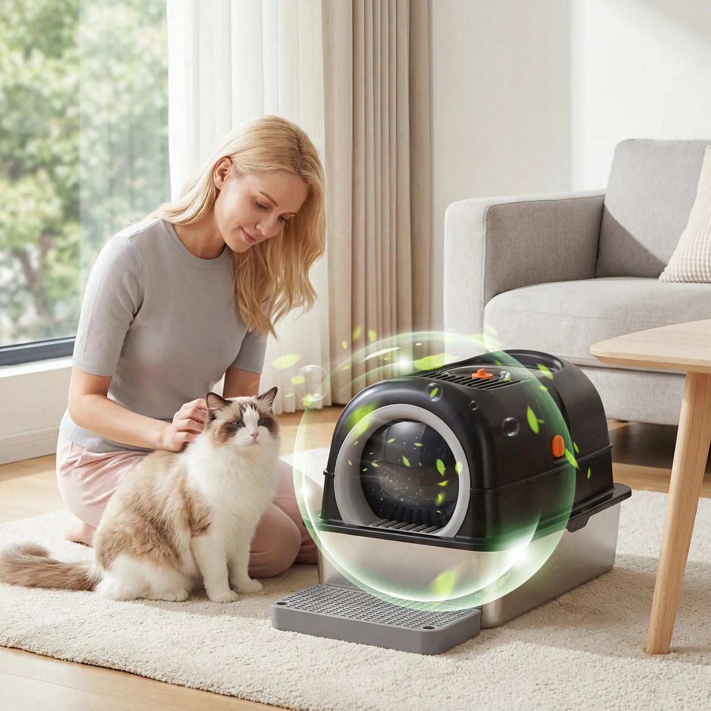 24-Inch Stainless Steel Enclosed Cat Litter Box Set