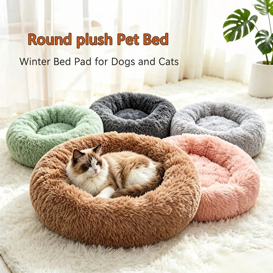 Soft Plush Donut Pet Bed for Dogs Cats
