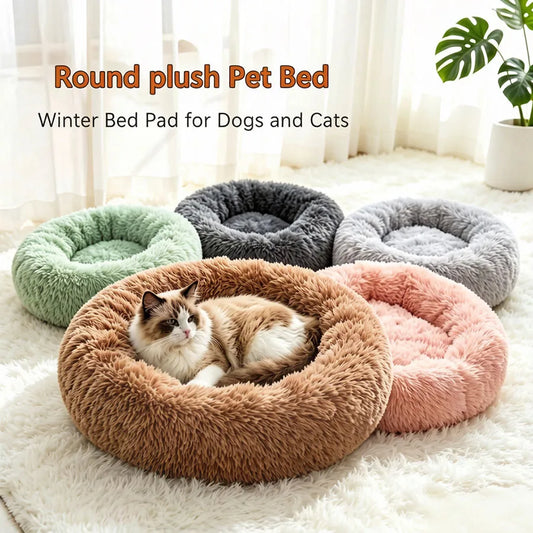 Soft Plush Donut Pet Bed for Dogs Cats