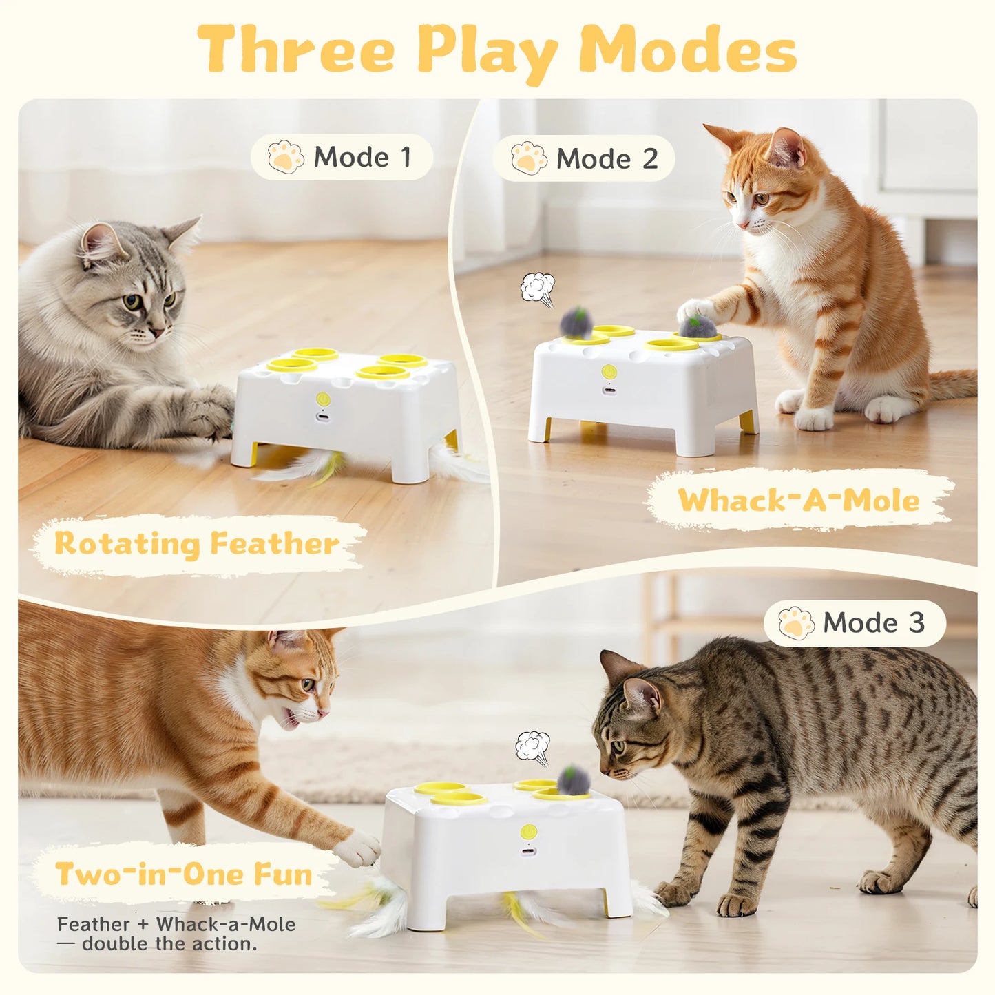 3-Mode Rechargeable Interactive Cat Toy with Feathers