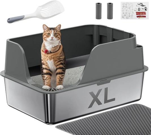 Extra Large Stainless Steel Cat Litter Box Splashproof