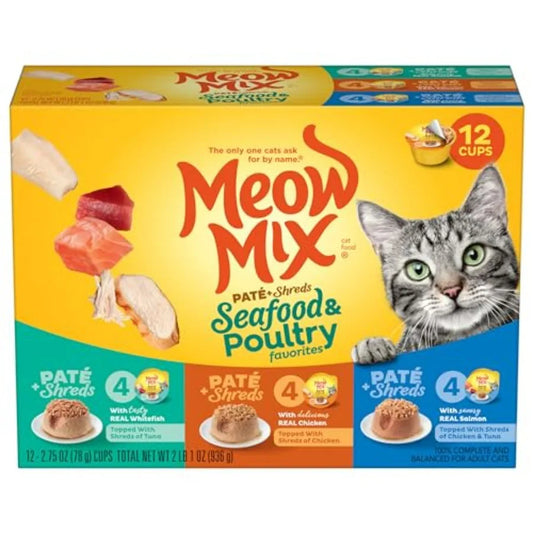 Paté Shreds Wet Cat Food Variety Pack 12 Cups