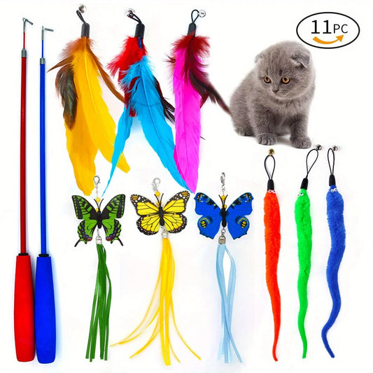 11-Pack Interactive Feather Bell Cat Teaser Toys