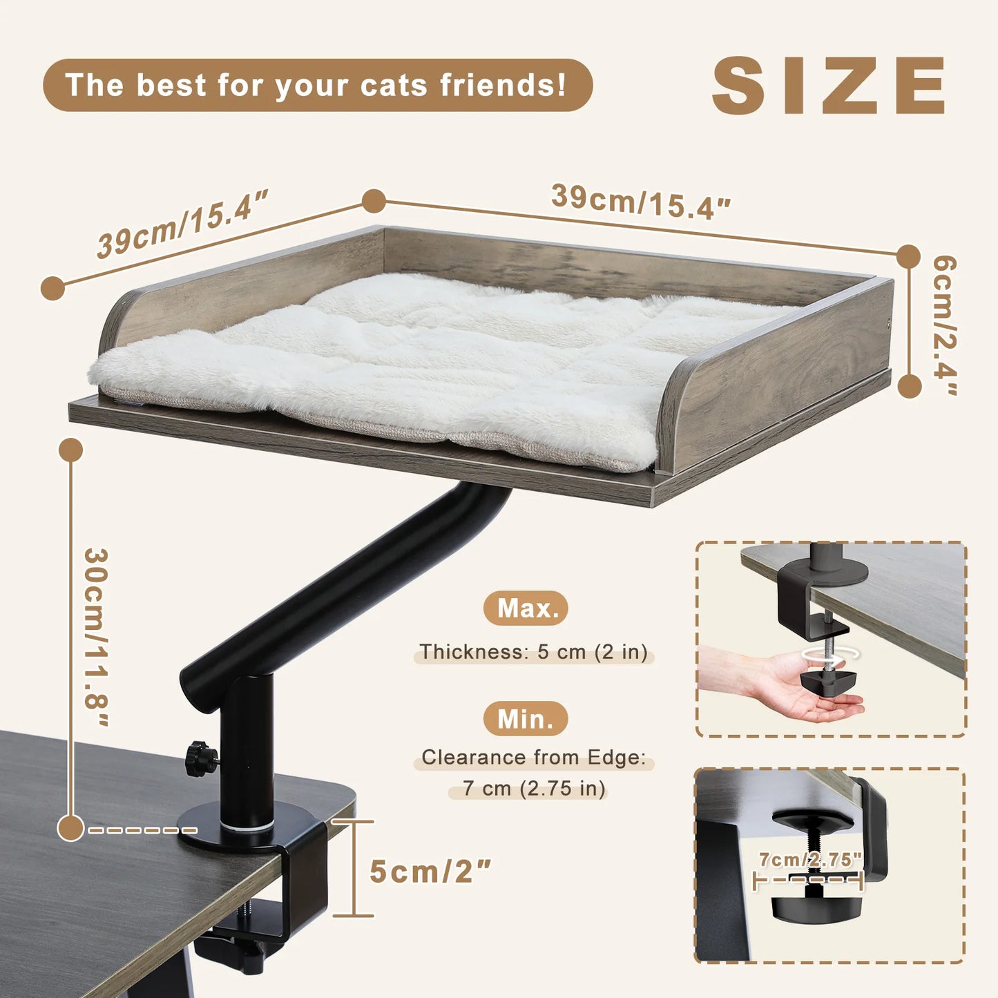 360° Rotatable Cat Desk Bed with Adjustable Stand