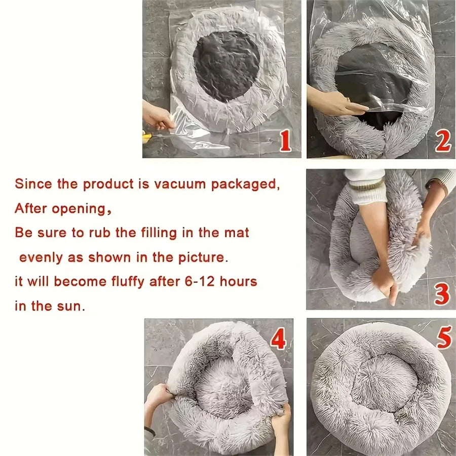 Soft Plush Donut Pet Bed for Dogs Cats